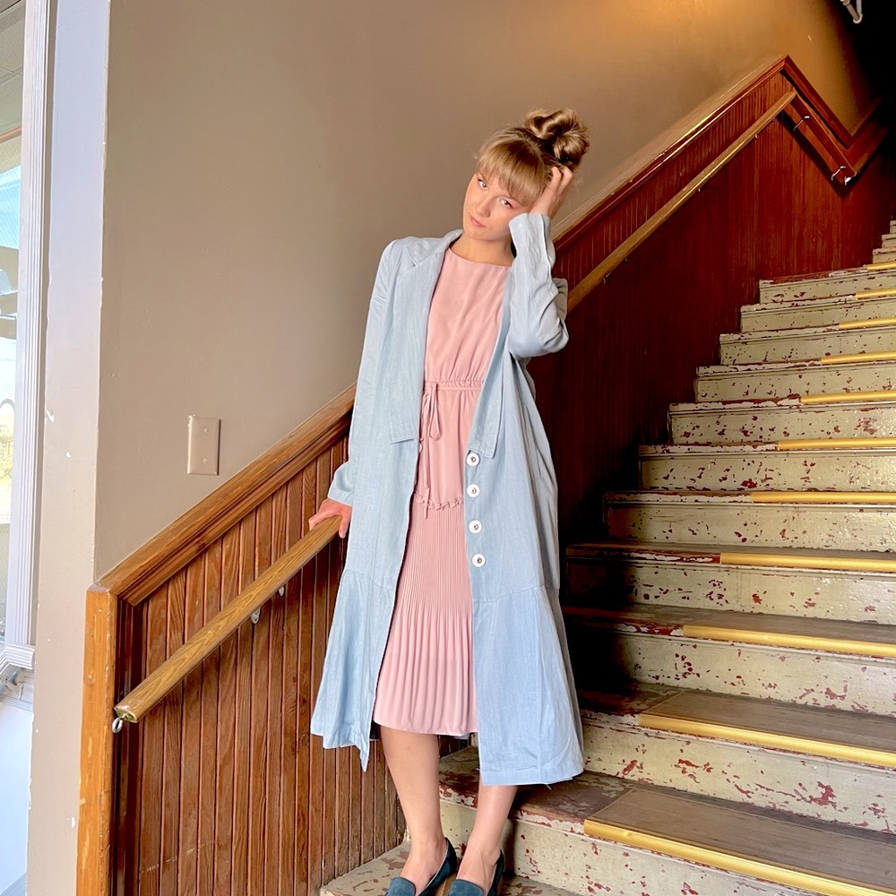 Light blue long dress duster light weight coat